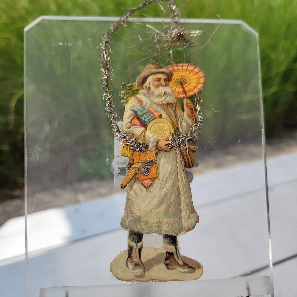 Antique Victorian Die Cut Santa Father Christmas Tinsel Paper Ephemera Ornament